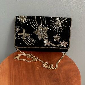 Francesca's Black Velvet Clutch with Beads and Sequins